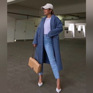 Topshop Brooke Double Breasted Long Coat Denim Blue NWT US 6